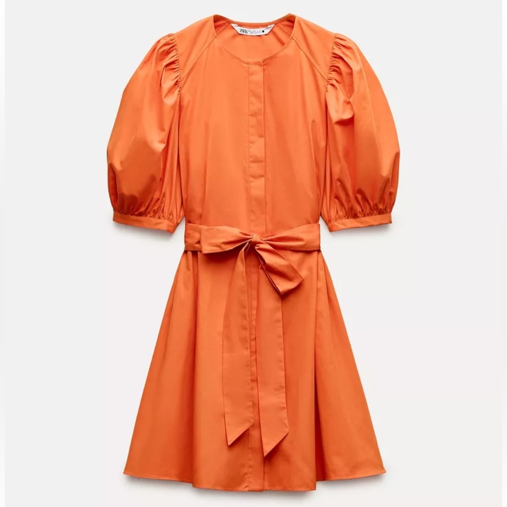 Elegant Orange Puff Sleeve Dress